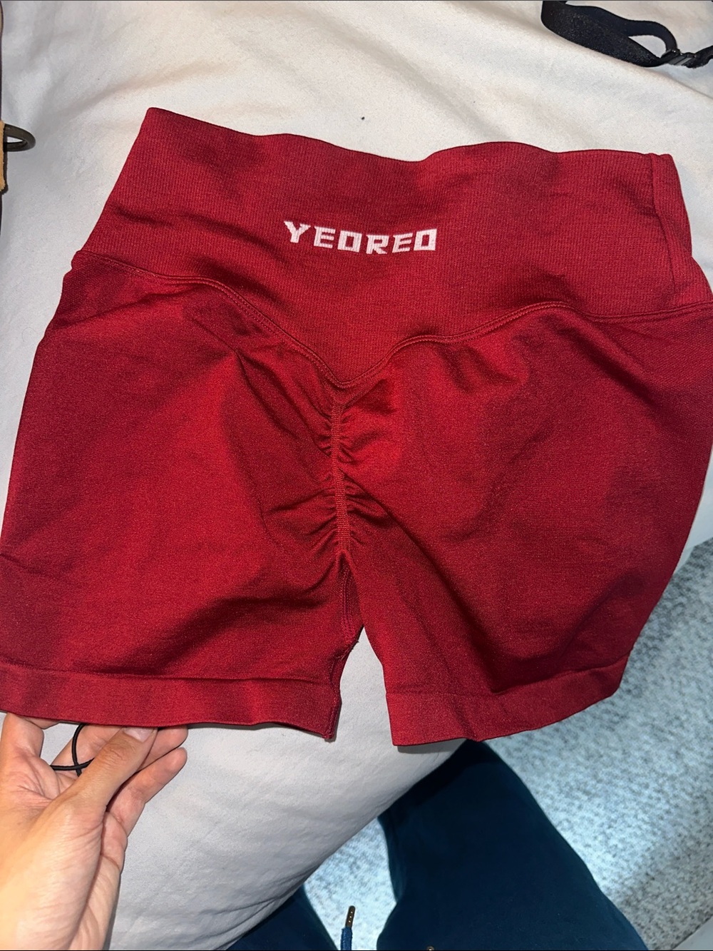 High-Rise Seamless Red Bike Shorts with Logo Waistband